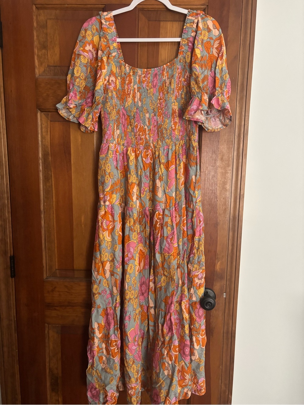 NWT Floral Smocked Dress in Orange & Pink